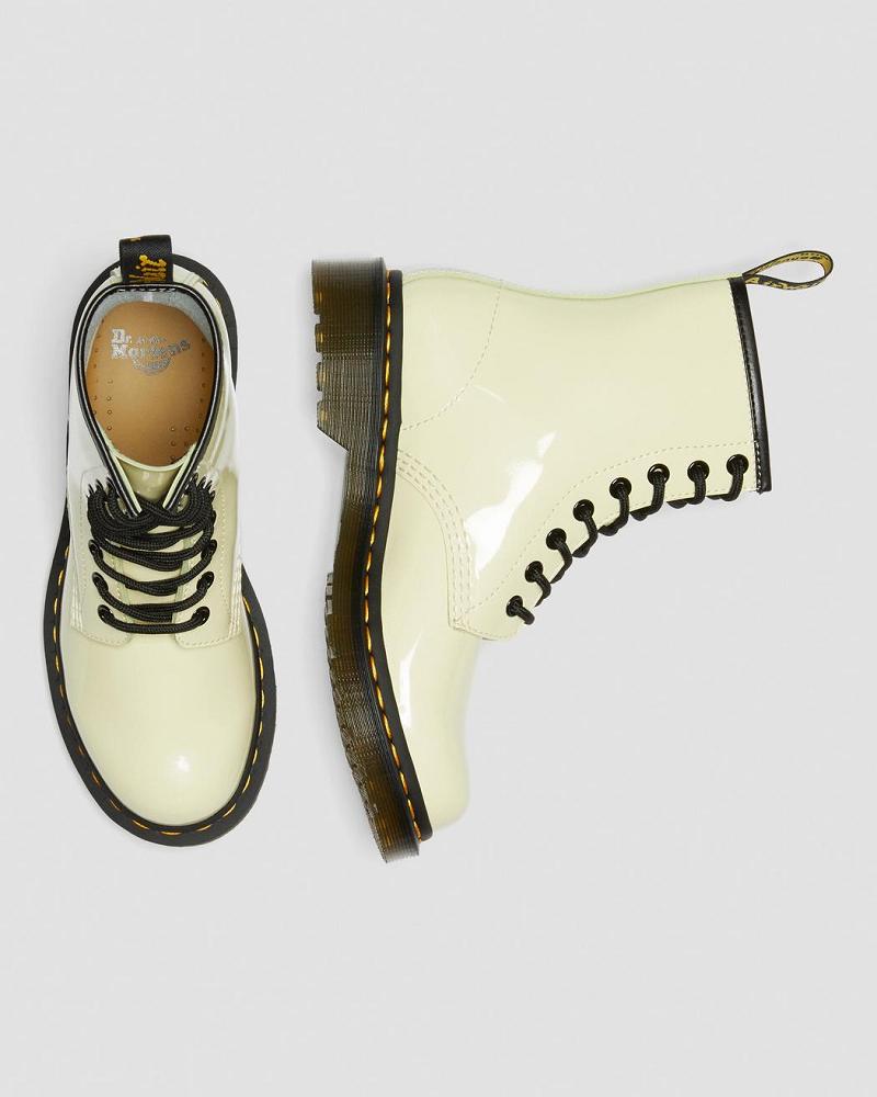 Women's Dr Martens 1460 Patent Leather Lace Up Boots Cream | AU 192EBC